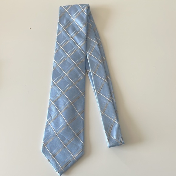 Light Blue and Gold/White Striped Silk Tie - Michael Kors - Picture 4 of 9
